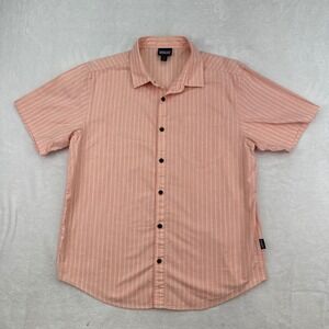 Patagonia Mens Button Down Shirt Short Sleeve Organic Cotton Stripe Peach Casual